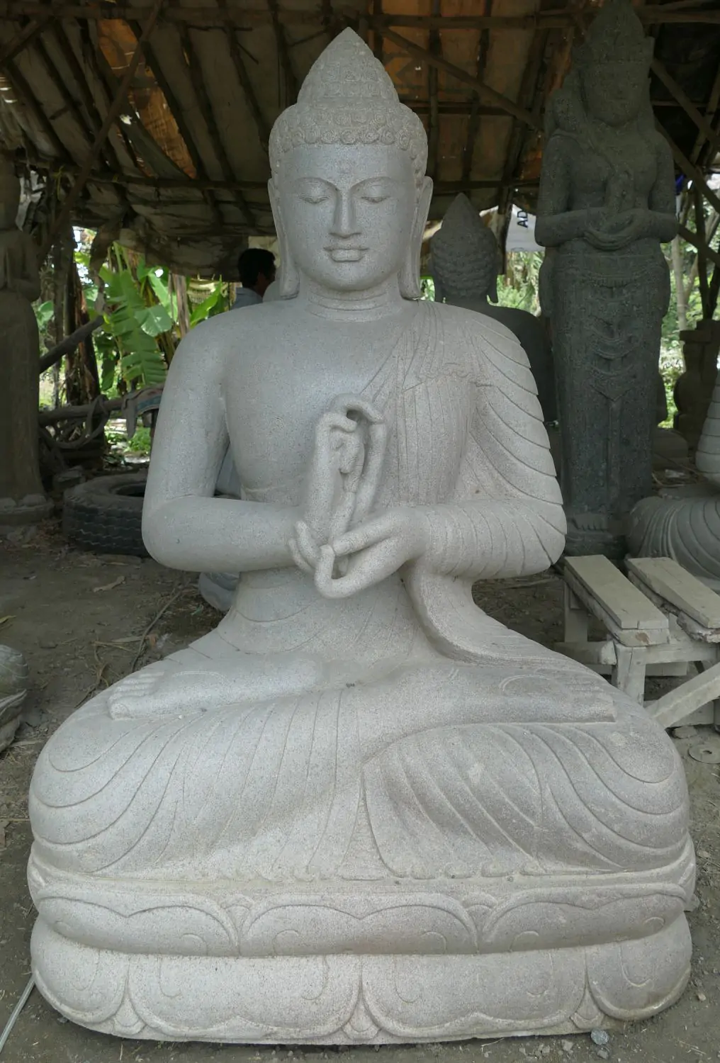  Product image 2 of the product “Seated Buddha made of Riverstone in Dharmachakra gesture of wheel of the teaching of the Dharma, H.135 cm. ”